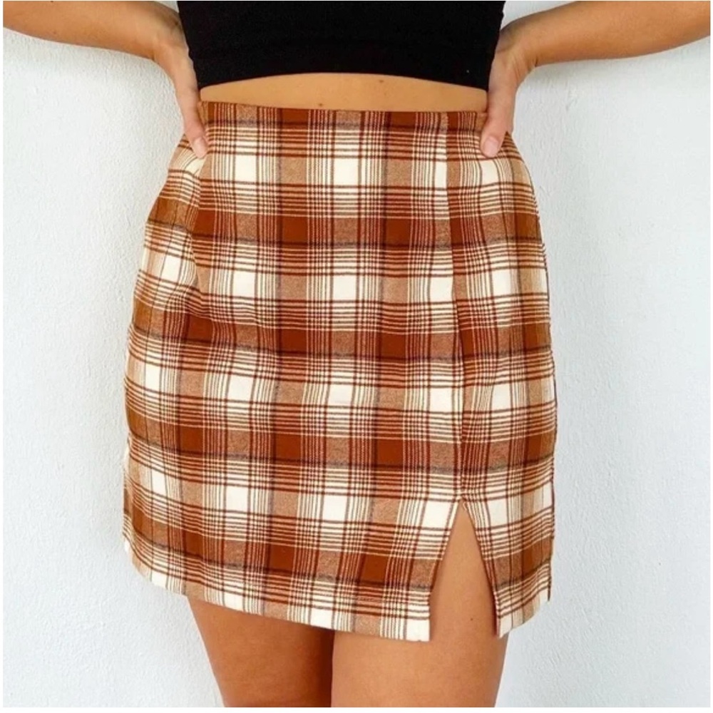 Plaid Brown and Cream Women's Mini Skirt